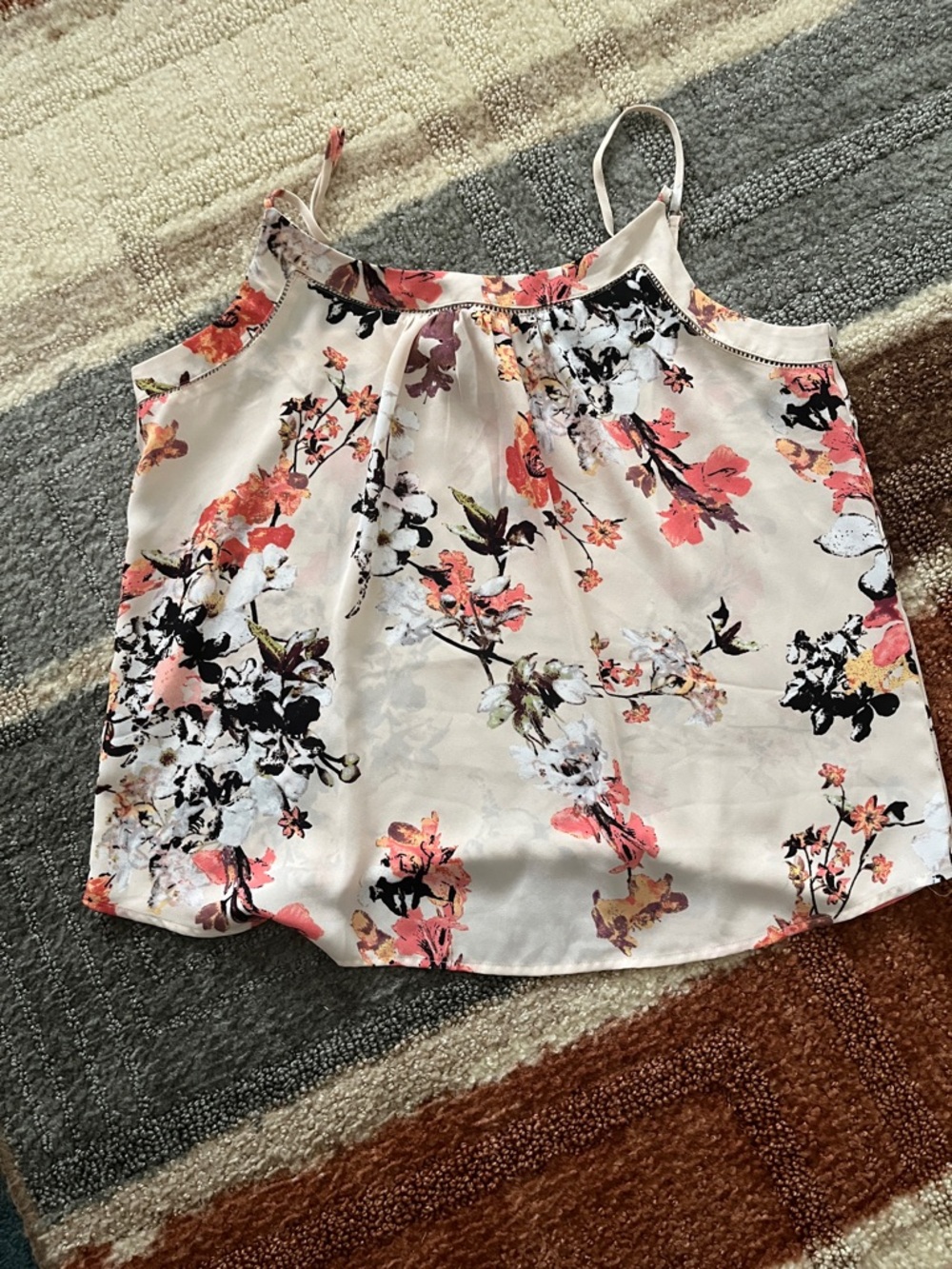 LOFT Cream Floral Spaghetti-Strap Cami with Pink and Black Blossoms